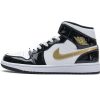 StreetGxd Air Jordan 1 Mid Patent Black White Gold 852542-007 StreetGxd Air Jordan 1 Mid Patent Black White Gold 852542-007