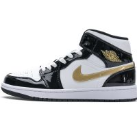 StreetGxd Air Jordan 1 Mid Patent Black White Gold 852542-007 StreetGxd Air Jordan 1 Mid Patent Black White Gold 852542-007