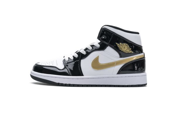 StreetGxd Air Jordan 1 Mid Patent Black White Gold 852542-007 StreetGxd Air Jordan 1 Mid Patent Black White Gold 852542-007