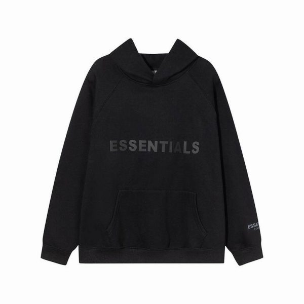 Fear Of God Essentials Pullover Hoodie Applique Logo Black Fear Of God Essentials Pullover Hoodie Applique Logo Black