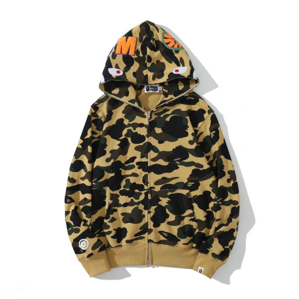 BAPE Color Camo Big Ape Head Tee Black/Purple BAPE Cloro Camo Shark Full Zip Hoodie Yellow FW18