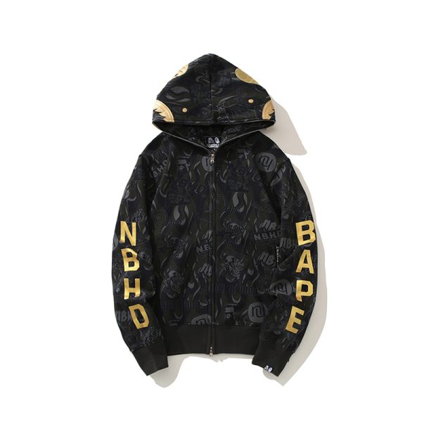 BAPE x NBHD Skull Black And Gold Hoodie BAPE x NBHD Skull Black And Gold Hoodie