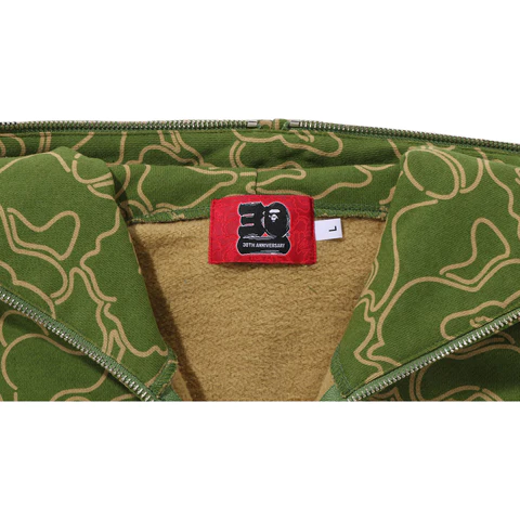 1AB596B9EBB15 BAPE 30th Anniversary Line Camo Shark Full Zip Hoodie Green