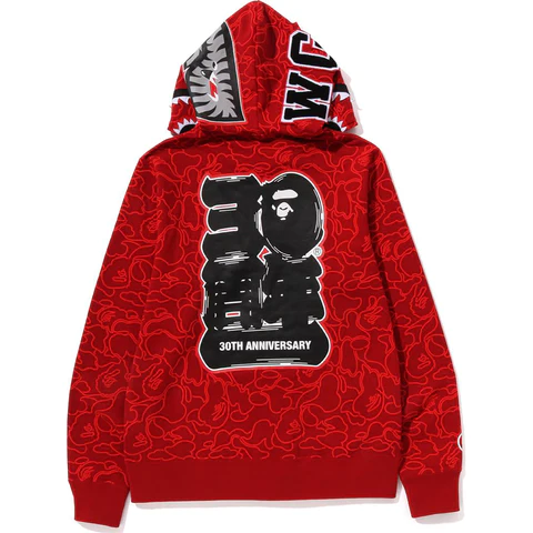 1AB596D0DD219 BAPE 30th Anniversary Line Camo Shark Full Zip Hoodie Red