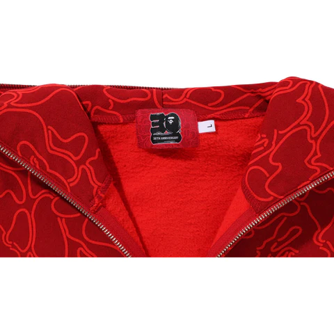 1AB596DA32E11 BAPE 30th Anniversary Line Camo Shark Full Zip Hoodie Red