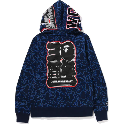 1AB596F795917 BAPE 30th Anniversary Line Camo Shark Full Zip Hoodie Navy
