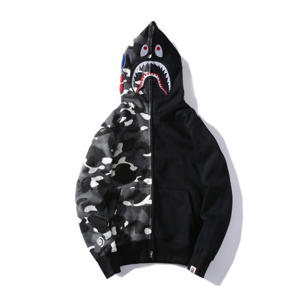 BAPE Space Camo Shark WGM Full-Zip Spliced Hoodie Black & White BAPE Space Camo Shark WGM Full-Zip Spliced Hoodie Black & White