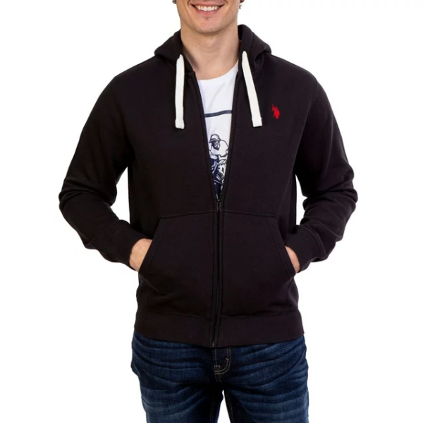 Polo Ralph Lauren Men's Double Knit Full-Zip Hoodie Sweatshirt Black and red