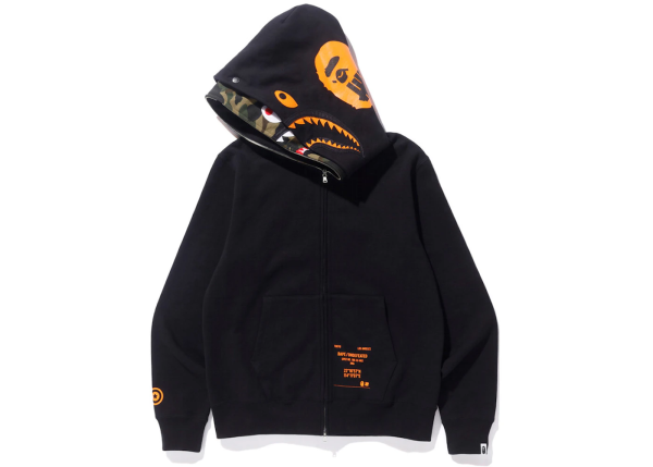 1AB5D4F1C6E1A BAPE x Undefeated Double Shark Full Zip Hoodie Black
