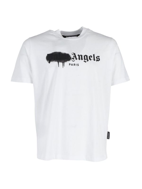 PALM ANGELS Palm Angels Paris Sprayed Logo T-Shirt In White Cotton