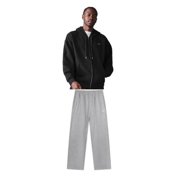 Alo Yoga Accolade Full Zip Hoodie Blcak + Alo Yoga Sports Pants Grey Alo Yoga Accolade Full Zip Hoodie Blcak + Alo Yoga Sports Pants Grey