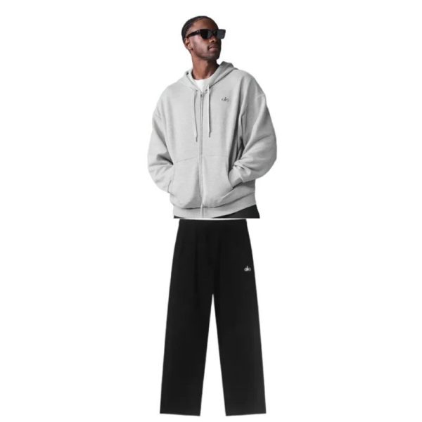 Alo Yoga Accolade Full Zip Hoodie Grey + Alo Yoga Sports Pants Blcak Alo Yoga Accolade Full Zip Hoodie Grey + Alo Yoga Sports Pants Blcak
