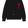 AMI Paris Monogram Wool Cardigan Black Red AMI Paris Monogram Wool Cardigan Black Red