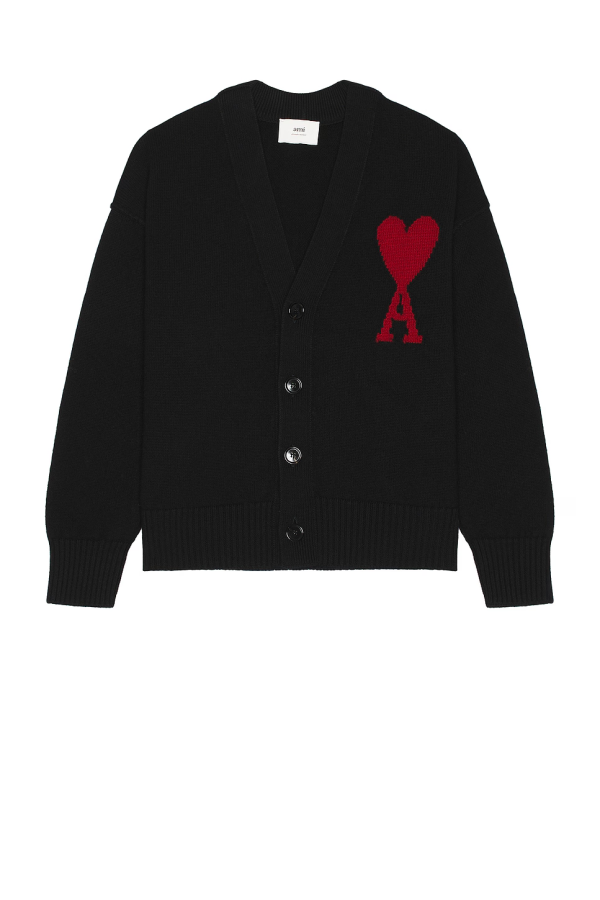 AMI Paris Monogram Wool Cardigan Black Red AMI Paris Monogram Wool Cardigan Black Red