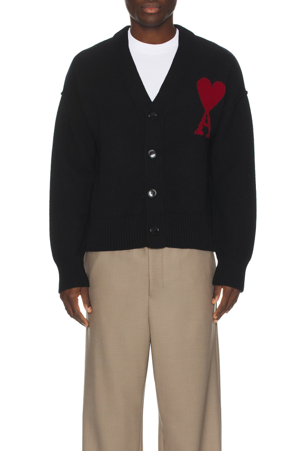 ami_paris__monogram_wool_cardigan_black_red_1B788578C1D1D AMI Paris Monogram Wool Cardigan Black Red