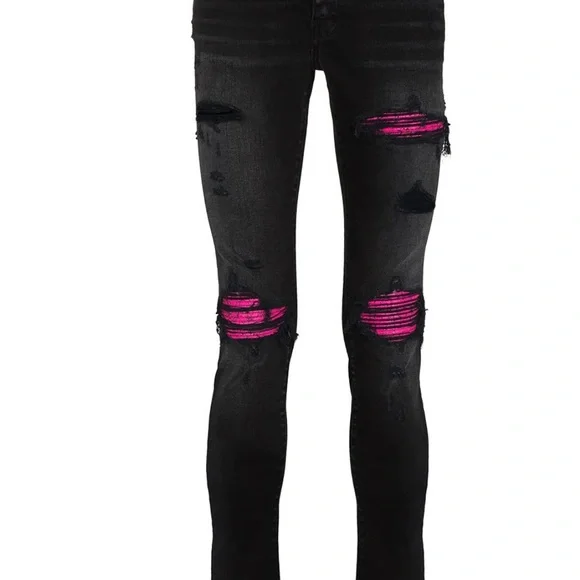 amiri_distressed_mx1_slim_fit_cracked_jean_black_and_pink_1B532B39E4E1E Amiri Distressed MX1 Slim Fit Cracked Jean Black and Pink
