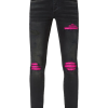 Amiri Distressed MX1 Slim Fit Cracked Jean Black and Pink Amiri Distressed MX1 Slim Fit Cracked Jean Black and Pink