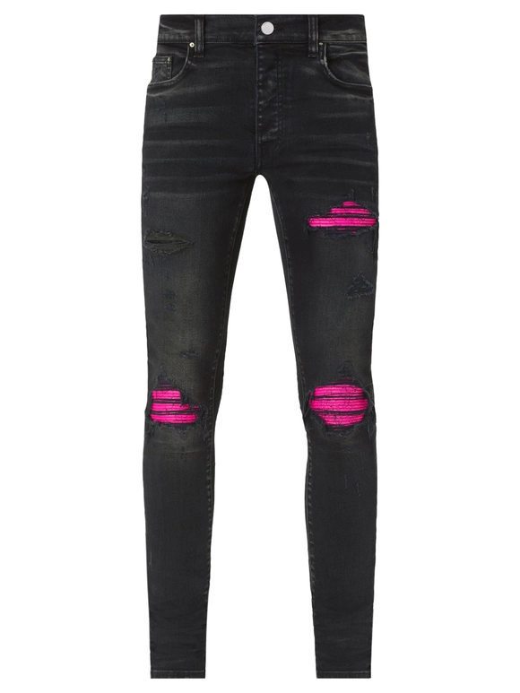 Amiri Distressed MX1 Slim Fit Cracked Jean Black and Pink Amiri Distressed MX1 Slim Fit Cracked Jean Black and Pink