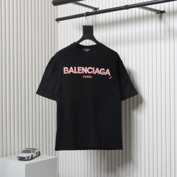 Balenciaga 25ss gradient letter embroidery short sleeve black