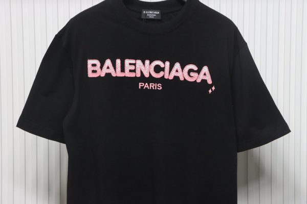 Balenciaga 25ss gradient letter embroidery short sleeve black