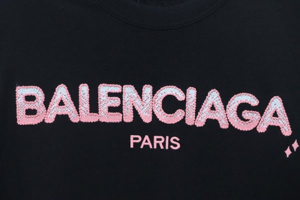 Balenciaga 25ss gradient letter embroidery short sleeve black