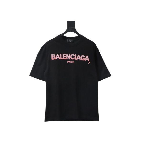 Balenciaga 25ss gradient letter embroidery short sleeve black