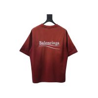 Balenciaga 25ss washed cola embroidery fried color hole short-sleeved T-shirt red Balenciaga 25ss washed cola embroidery fried color hole short-sleeved T-shirt red