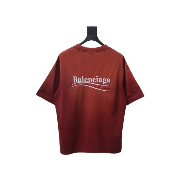 Balenciaga 25ss washed cola embroidery fried color hole short-sleeved T-shirt red Balenciaga 25ss washed cola embroidery fried color hole short-sleeved T-shirt red