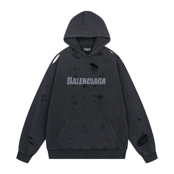 Balenciaga Destroyed logo cotton jersey hoodie Balenciaga Destroyed logo cotton jersey hoodie