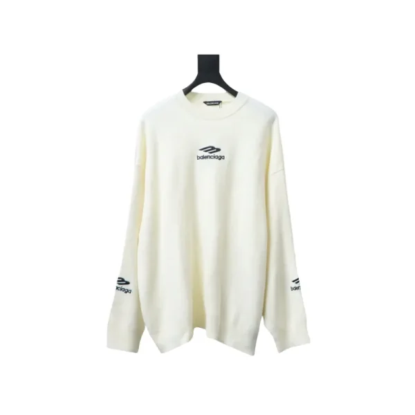 Balenciaga Embroidered Knitted Sweater White Balenciaga Embroidered Knitted Sweater White