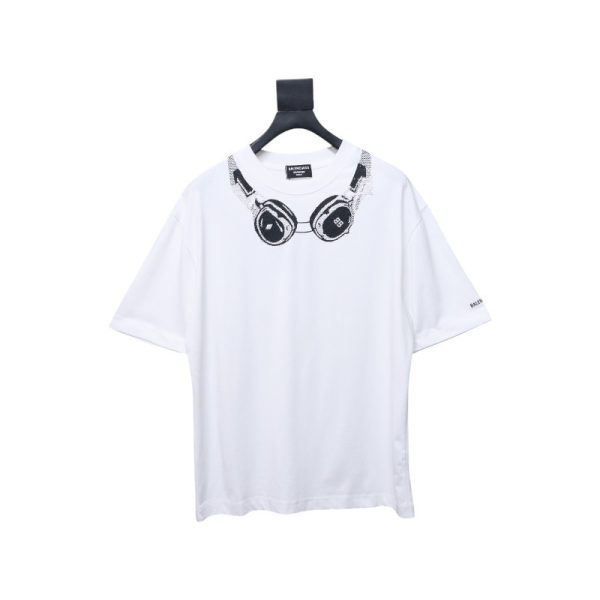 Balenciaga Hot Diamond Earphone Short Sleeve white Balenciaga Hot Diamond Earphone Short Sleeve white