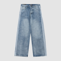 Balenciaga X Adidas Wide-Leg Jeans With Three Stripes On The Side Webbing Blue Balenciaga X Adidas Wide-Leg Jeans With Three Stripes On The Side Webbing Blue