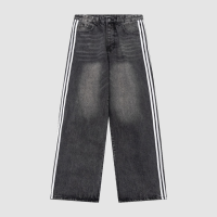 Balenciaga X Adidas Wide-Leg Jeans With Three Stripes On The Side Webbing Black Balenciaga X Adidas Wide-Leg Jeans With Three Stripes On The Side Webbing Black