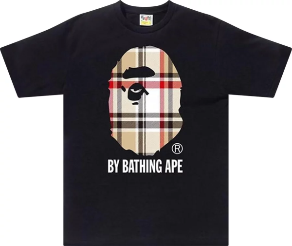 BAPE A Bathing Ape Check by Bathing Tee Black/Beige BAPE A Bathing Ape Check by Bathing Tee Black/Beige