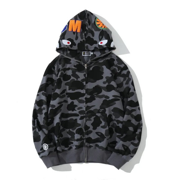 BAPE Color Camo Shark Zip Hoodie Black 4580793319054+Purple Brand Fashion Jeans YZ072444