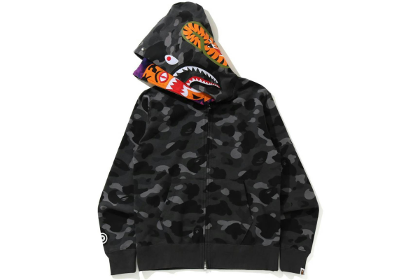 BAPE Color Camo Tiger Shark Wide Full Zip Double Hoodie BAPE Color Camo Tiger Shark Wide Full Zip Double Hoodie