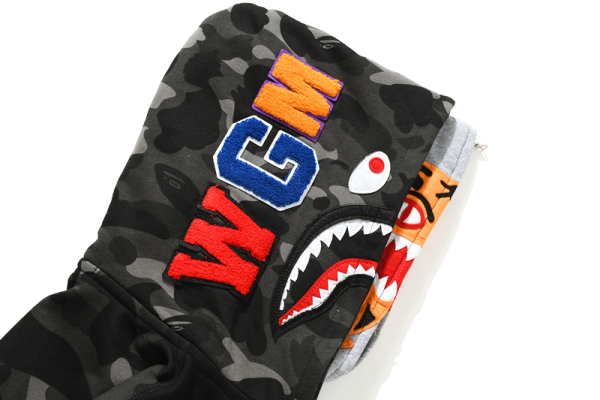 BAPE tiger head double hood camouflage patchwork hoodie