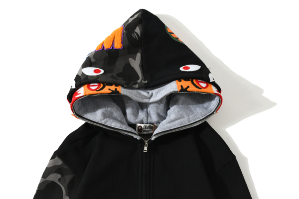 BAPE tiger head double hood camouflage patchwork hoodie