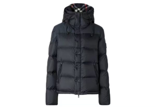Burberry Hooded Puffer Jacket with Hood Navy Burberry Hooded Puffer Jacket with Hood Navy