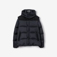 Burberry Hooded Puffer Jacket with Hood Blue Burberry Hooded Puffer Jacket with Hood Blue