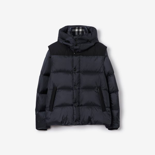 Burberry Hooded Puffer Jacket with Hood Blue Burberry Hooded Puffer Jacket with Hood Blue