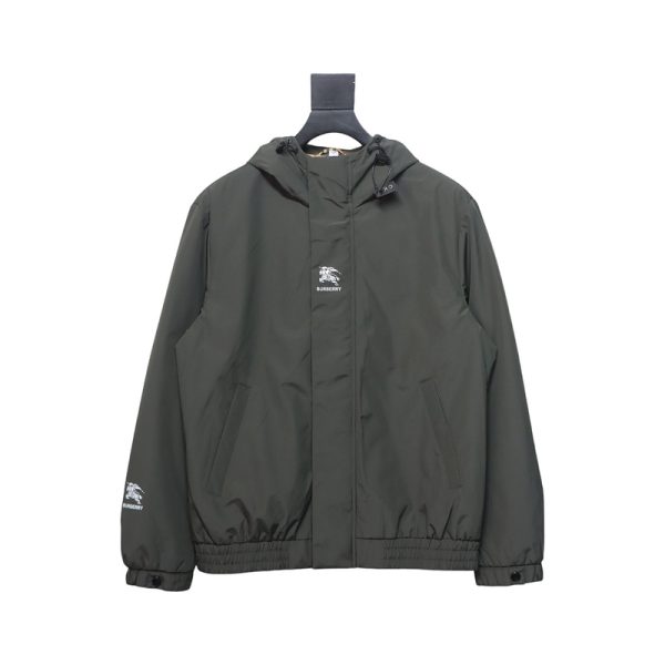 Burberry Horse Logo on Arm Plus Cotton Olive Green Hooded Jacket Burberry Horse Logo on Arm Plus Cotton Olive Green Hooded Jacket