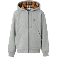 Burberry Letter Graphic Cotton Blend Zip Hoodie Pale Grey Melange