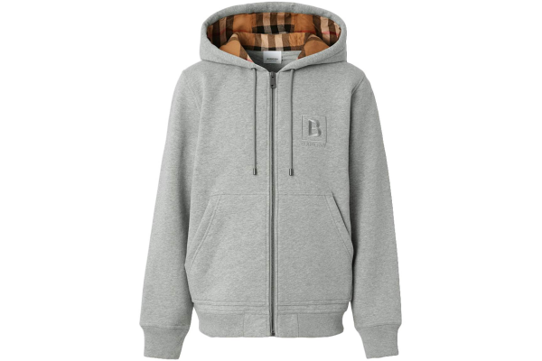 Burberry Letter Graphic Cotton Blend Zip Hoodie Pale Grey Melange Burberry Letter Graphic Cotton Blend Zip Hoodie Pale Grey Melange