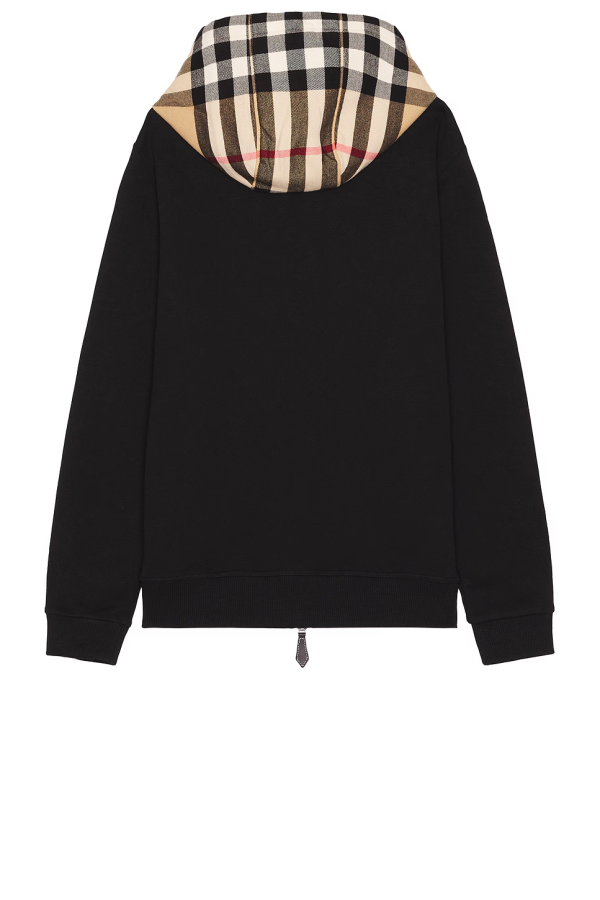 burberry_zip_up_hoodie_with_check_hood_black_archive_beige_1B3AC84C6C914 Burberry Zip Up Hoodie With Check Hood Black/Archive Beige