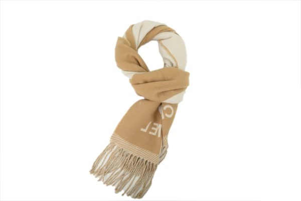 Chanel wool tassel scarf white brown Chanel wool tassel scarf white brown