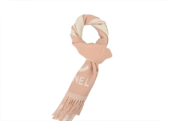 Chanel wool tassel scarf white pink Chanel wool tassel scarf white pink