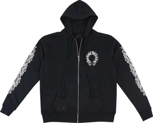Chrome Hearts Horseshoe Floral Cross-Sleeve Zip Up Hoodie 'Black/White' Chrome Hearts Horseshoe Floral Cross-Sleeve Zip Up Hoodie 'Black/White'