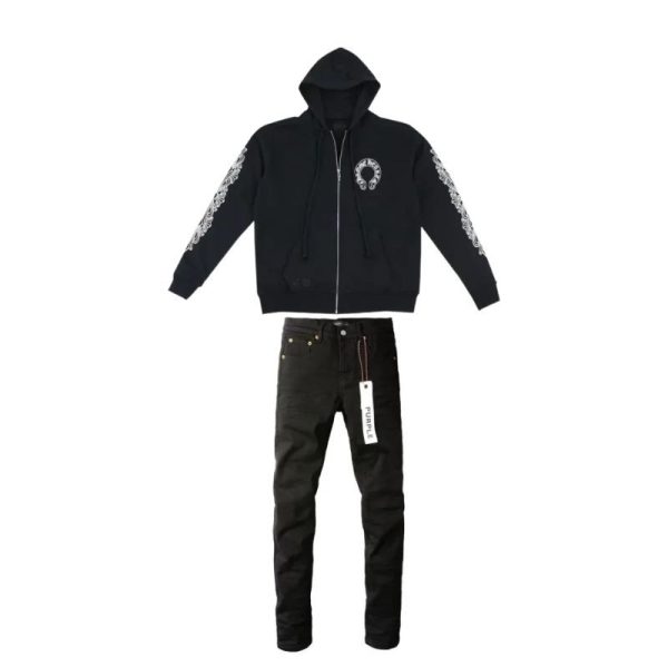 Chrome Hearts Horseshoe Floral Cross-Sleeve Zip Up Hoodie+Purple Brand Fashion Men Jeans 4 Chrome Hearts Horseshoe Floral Cross-Sleeve Zip Up Hoodie+Purple Brand Fashion Men Jeans 4