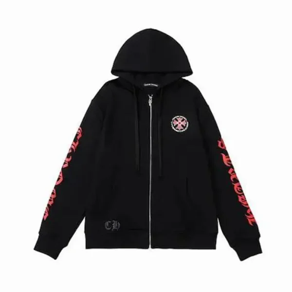 Chrome Hearts Made In Hollywood Plus Cross Zip Up Hoodie Black/Red